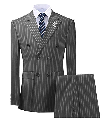 Jiaoyunshi Men's Pinstripe 3 Piece Suit Slim Fit Double Breasted Tuxedo Groomsmen for Wedding Blazer Vest and Pants2