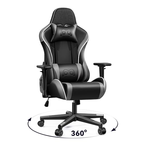 OneGame Gaming Sthul, Ergonomischer Computer Gamer Chair 3D Armrests Bürostuhl höhenverstellbar Drehstuhl mit Verstellbare hohe Rückenlehne 150KG, Grau