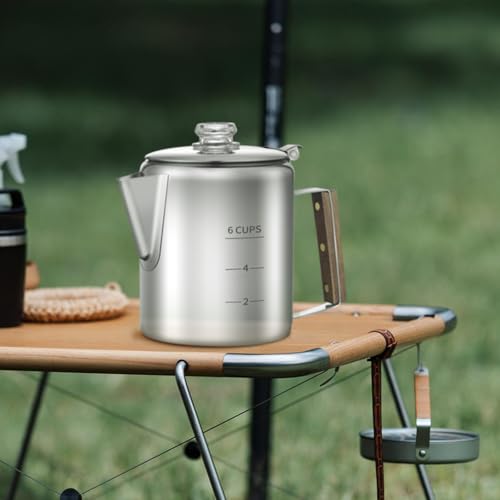 Image of Coffee Percolator with 100pcs Coffee Filters - 6 Cups | Durable Stainless Steel Material Camping Coffee Pot| Brew Coffee On Fire, Grill or Stovetop | Ideal for Home, Camping