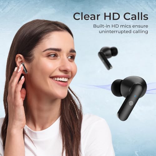 Image of pTron Basspods P81 in-Ear Wireless Earbuds, Pristine Sound, 32Hrs Playtime, Clear Calls TWS Earbuds, Bluetooth V5.1 Headphone, Type-C Fast Charging, Voice Assist & IPX4 Water Resistant (Black)