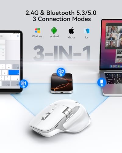 Image of TECKNET Wireless Mouse, Side Scroll Bluetooth Rechargeable, 3-Device