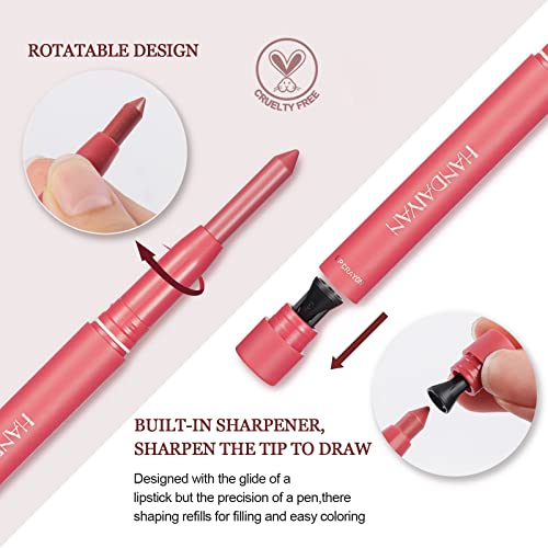 Anglicolor Matte Lip Liner Pencil ， 12 Assorted Colors High Pigmented Natural Lip Makeup Soft Pencils Precise, Handaiyan Long-Lasting Lip Liners, Vegan, Cruelty-Free (04#) #TOP2