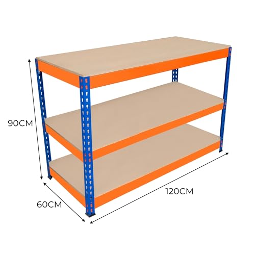 Banco Da Lavoro Garage 120X60X90Cm - 3 Ripiani, Acciaio Rinforzato, 300Kg/Ripiano, Montaggio Senza Bulloni, Layout Regolabile, Piedini In Gomma, Barra Di Supporto - 5