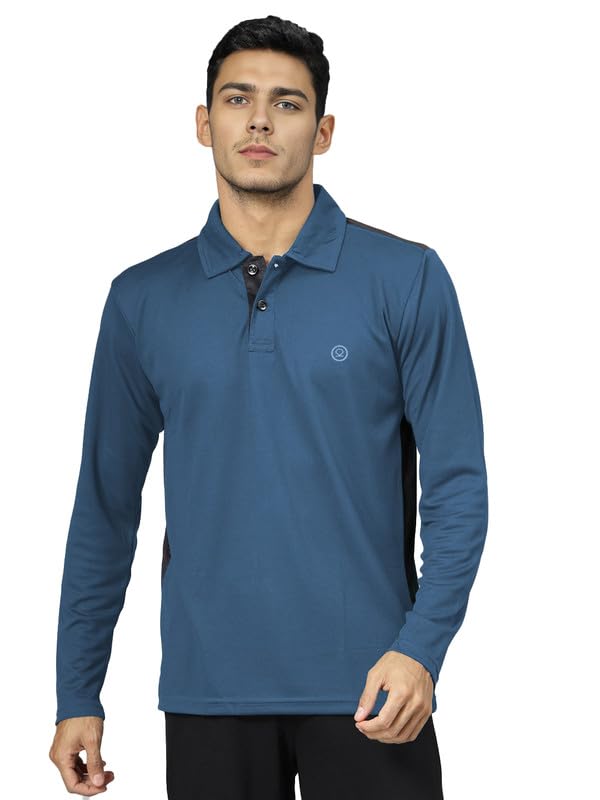 CHKOKKO Men's Polyester Regular Fit Gym Full Sleeves Polo T-Shirt