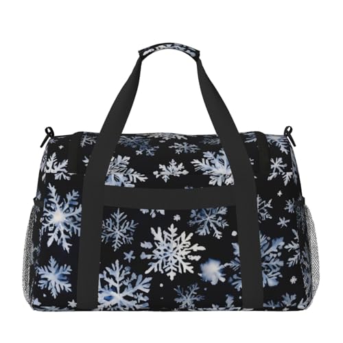 Snowman Stars and Snowflakes Print Foldable Carry On Tote Large Capacity Hand Carry Bag for Airplane Weekend Getaways2