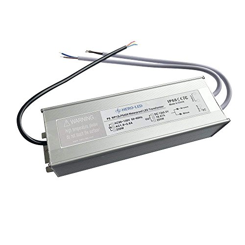 HERO-LED PS-WP12LPS200 LED Power Supply - Constant Voltage LED Transformer - Waterproof Power Supply 12V DC, 16.6A, 200W, Dual Outputs