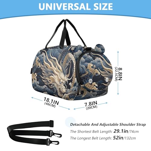 Gold Dragon Pattern Duffle Bag for Girl, Sports Duffle Gym Bags with Shoe Compartment, Personalized Overnight Bag Travel Weekender for Kids2