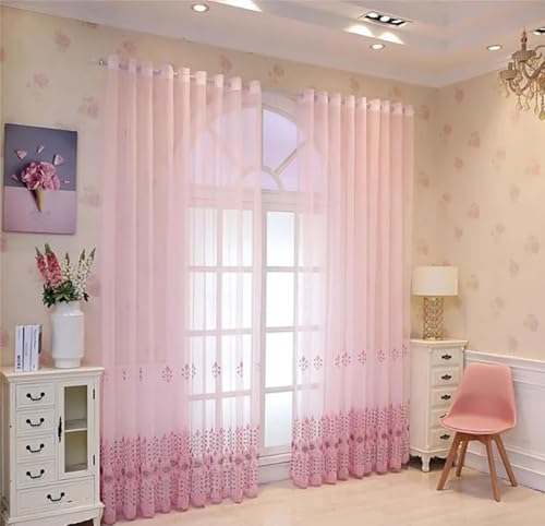 Rideau voilage rose brodé à œillets de haute qualité