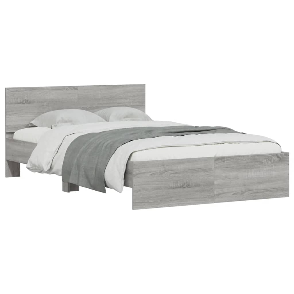 vidaXL Bed Frame with Headboard, Bed Base for Double, Mattress Foundation for Bedroom, Bedstead, Modern Style, Grey Sonoma 120x200 cm