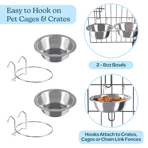 Petmaker Set mit 2 Edelstahl-Hundenäpfen – Käfig, Zwinger und Hundekäfig, zum Aufhängen für Futter und Wasser, je 237 ml, spülmaschinenfest