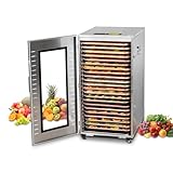 Commercial Food-Dehydrator Machine 22 Trays, Twin 110V Plugs Beef Jerky Maker, 2500W Stainless Steel Large Dehydrator Food Dryer 37.5ft², 24H...