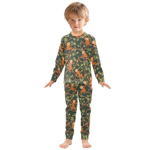 Fustylead Cute Monley in Jungle Cotton Pajamas Long Sleeve Sleepwear Lounge Set3