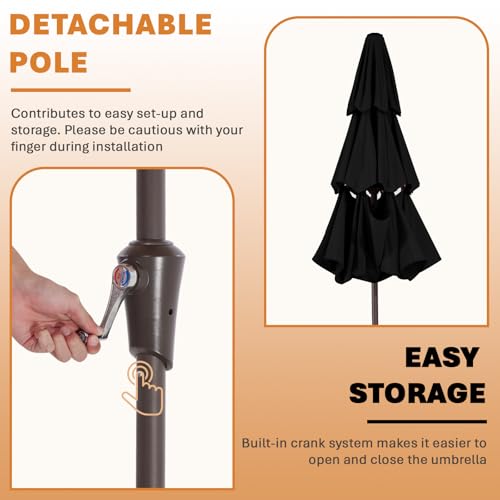 Image of JEAREY 9FT 3 Tier Patio Umbrella Outdoor Market Umbrella Table Umbrellas with 8 Ribs 1.5 Pole Push Button Tilt and Crank UV Protection for Garden,Black