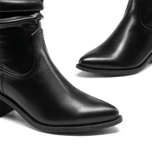 Image of DREAM PAIRS Women's Cowgirl Boots, Mid Calf Western Cowboy Chunky Heel Boots, Slouchy & Pull-on Ankle Booties for women