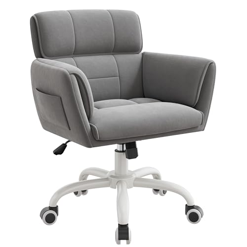 Klyvvo Cadeira Escritorio con Ruedas, Cadeira de Maquillaje de Terciopelo, Inclinable Ajustable en Altura, Adecuado para la Oficina, Habitación, Estúdio, como Regalo para la Familia, 150kg, Cinzento