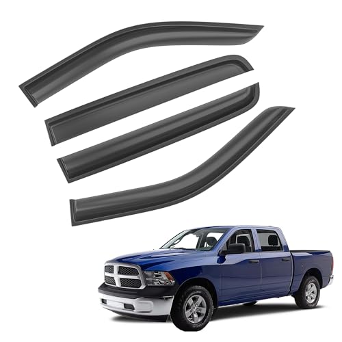Image of Shatterproof Taped-On Window Deflectors for Dodge RAM 2009-2018 Crew Cab 1500 2500 3500, Rain Guards, Window Visors for Cars, 4pcs