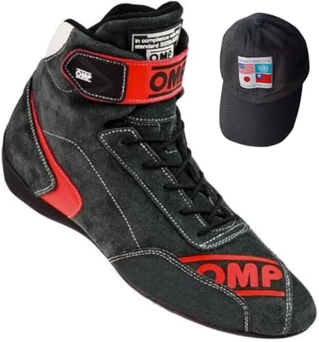 OMP F1 Racing Go Kart Mid-high top Drift Racing Shoes（Black/Red-44/10）