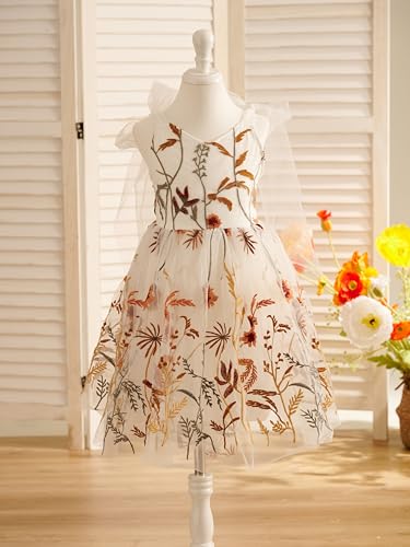 VEYOLOB Flower Girl Dress A-Line Floral Embroidered Tulle Sleeveless Girl Dresses for Wedding Garden Birthday Party Daily2