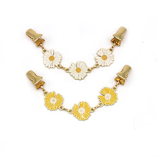 Image of 2PCS Women's small daisy vintage sweater clip sweater duckbill brooch waist-cinching brooch collar clip for girls women