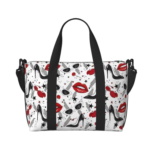 Lips High Heels Print Hand Travel Bag,Gym Bag,Weekend Travel Overnight Bag,Tote Bag Sports Bag For Women Men