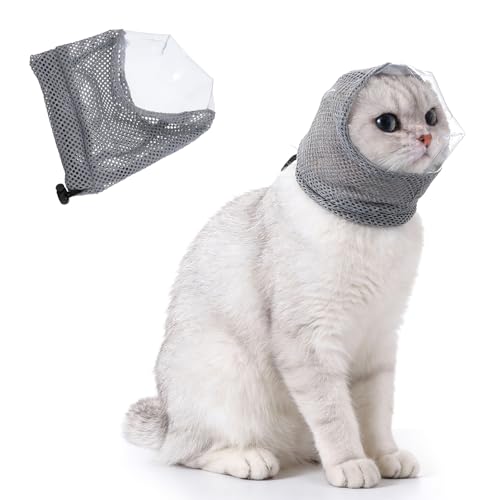 CIATBYYJ Adjustable Cat Muzzle for Grooming Breathable Cat Pet Head Cover Transparent Anti-Bite Cats Mask Helmet for Nail Trimming Bathing Vet Visits(M)