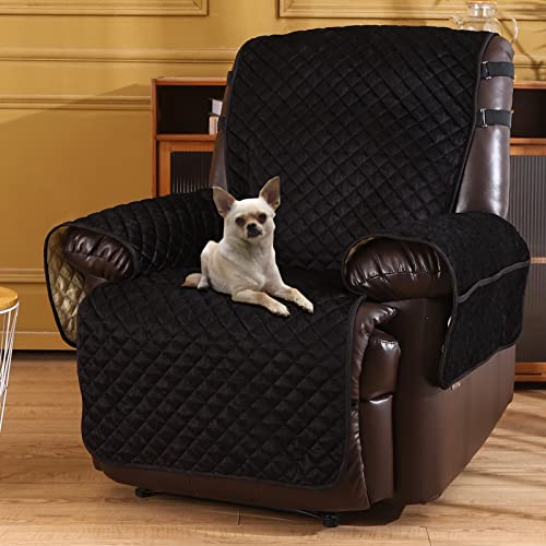 Image of Recliner Covers Non Slip Waterproof Large Recliner Chair Covers for Leather Chairs Recliner Sofa Cover for Living Room Recliner Furniture Protectors for Dog Pets (Black, 28 inch)