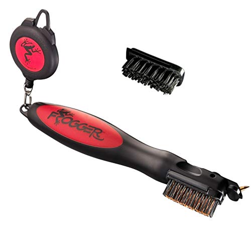Frogger Golf BrushPro Retractable Golf Club Brush with Groove Cleaner, Red - //coolthings.us