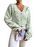 MakeMeChic Women's Zebra Striped Long Sleeve Button Down Cropped Cardigan Sweater Green L
