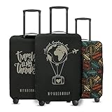 WanderWrap Fundas y protectores reversibles para equipaje, fundas versátiles y lavables para maleta, fundas elásticas más gruesas a prueba de polvo, Globo aerostático negro, Small (48-53 x 32-36 x