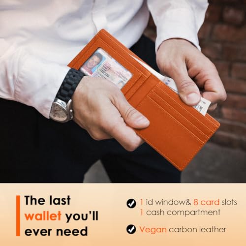 Image of RUNBOX Wallet for Men Slim Leather Bifold RFID Blocking Minimalist Front Pocket Design with Gift Box