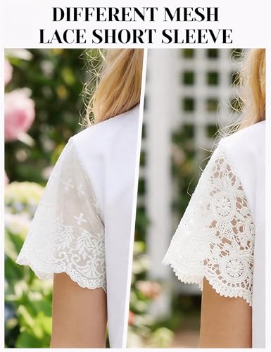 Image of Noomelfish Girls Lace Short Sleeve T-Shirts Kids Summer Cute Tops Blouse(5-12 Years)