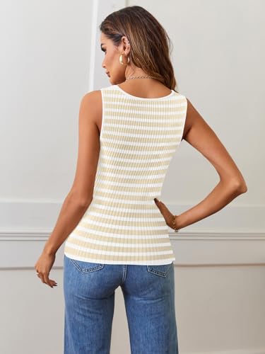 Image of MEROKEETY Women's Summer Square Neck Tank Tops | Sleeveless, Ribbed Knit, Striped Pattern, Slim Fit, Stretchy Soft Sweater Vest Casual Work Outfits