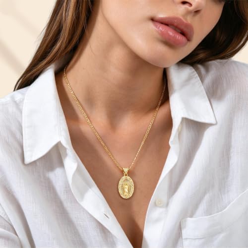 Gold Virgin Mary Necklace for Women, 14K Gold Plated Catholic Pendant - image 3