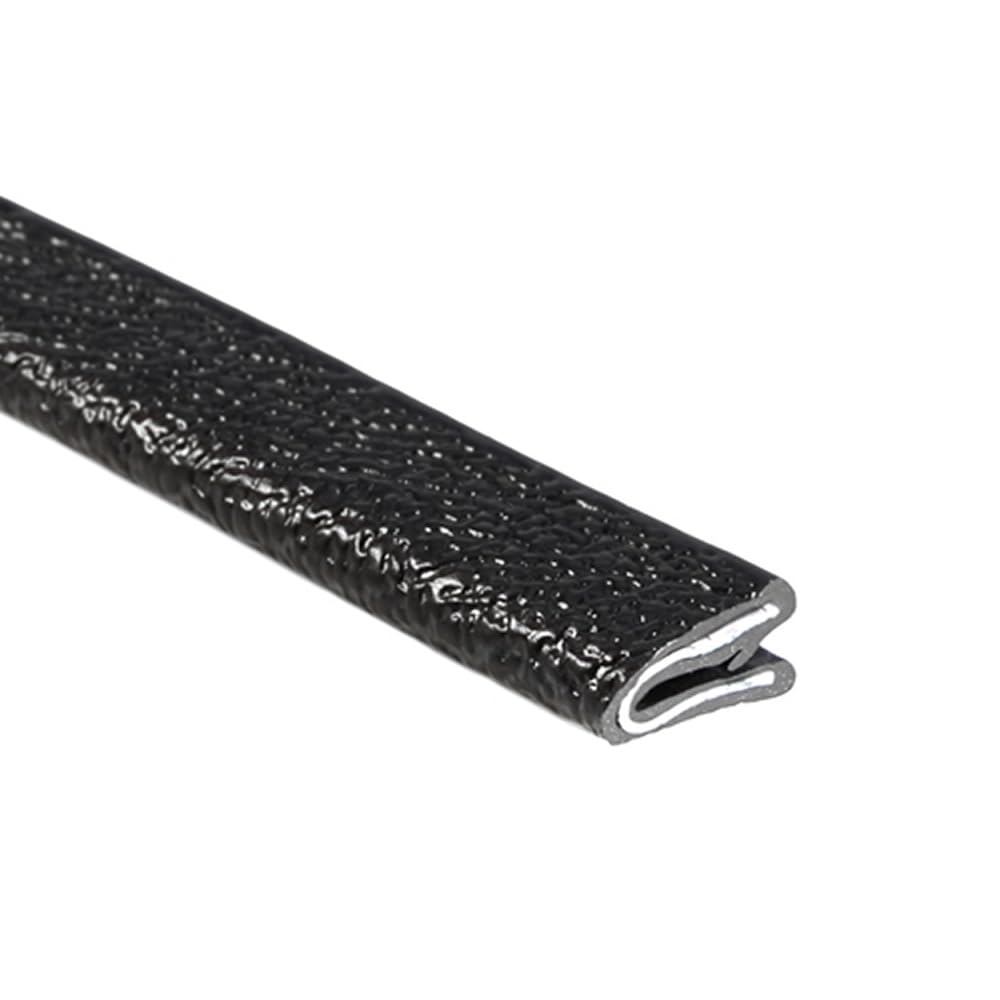 TRIM-LOK Edge Trim - Fits 1/64" Edge, 3/8” Leg Length, 25’ Length - Single Gripping Finger - Black, Pebble Texture - Flexible PVC Edge Protector