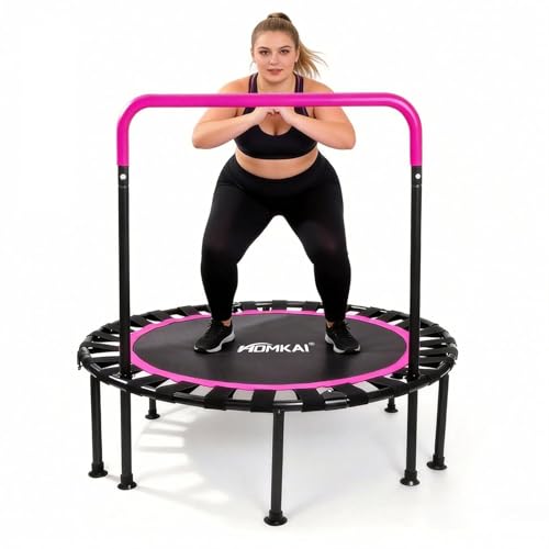 HOMKAI 40" Mini Trampoline, Foldable Fitness Trampoline with 4-Level Adjustable Handle, 440LBS Weight Capacity Rebounder Trampoline for Indoor Outdoor Exercise Training, Pink