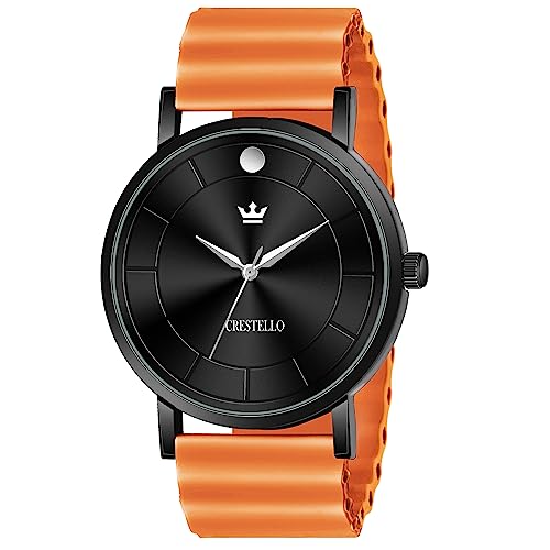 Image of CRESTELLO Silicone Strap Analog Wrist Watch for Men (Black /Blue /Grey /Green /Orange /Wine Red Strap)