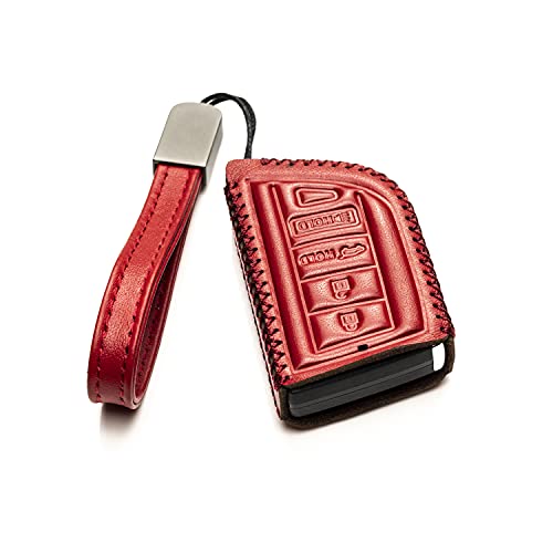 Image of Vitodeco Genuine Leather Smart Key Fob Case with Leather Key Strap Compatible for Acura MDX, RDX, ADX, TLX, INTEGRA - 4-Button, Red