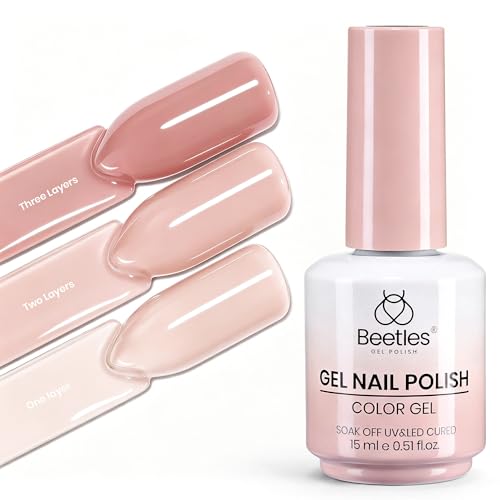 Beetles Nude Gel Nail Polish - Rose Milk 15ML Nude Pink Gel Nail Polish Base Color Nail Concealer Sheer Translucent Nail Polish Soak Off UV French Nail Art Salon DIY at Home Manicure Gift for Women