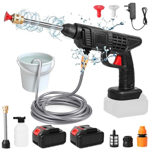 Nettoyeur Haute Pression, Nettoyeur Haute Pression sur Batterie, Nettoyeur Haute Pression sans Fil avec 2 Batteries et Tuyau de 5M, Pistolet Haute Pression pour Lavage...