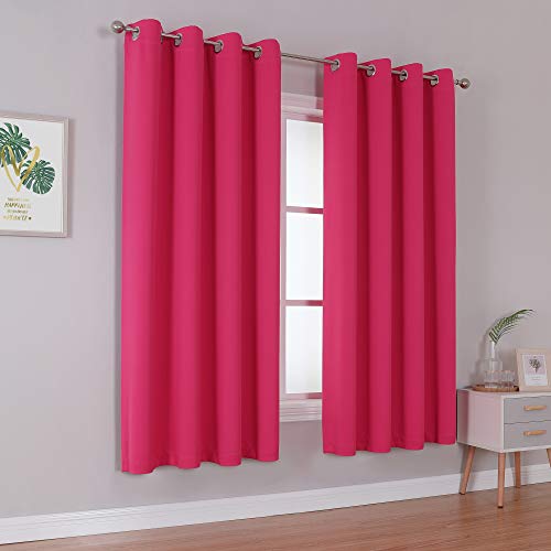 image for DUALIFE Pink Blackout Curtains 63 Inch Length for Girls Room Thermal I