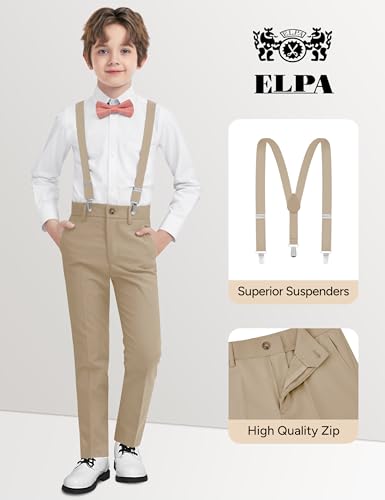Image of Boys Khaki Suit 5 Pieces Slim Fit Kids Formal Tuxedo Suit Set for Wedding Ring Bearer, Easter, First Communion, Confirmation, Graduation Little Boys Size 6