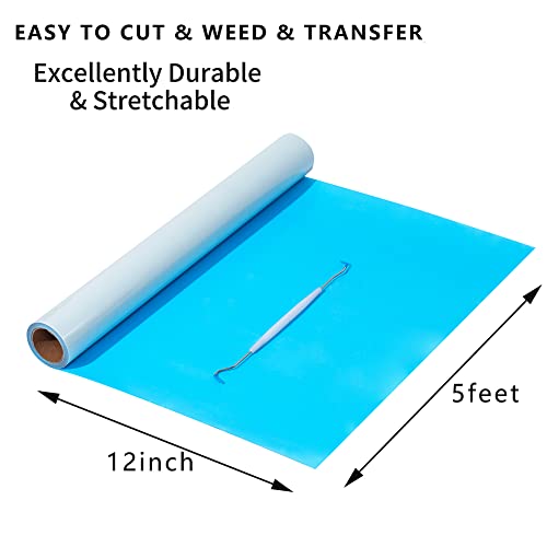 Image of Htv Vinyl Glow in Dark Heat Transfer Vinyl Roll Reflection HTV Vinyl Rolls 12 inch x5' Heat Vinyl Design for t Shirt, Iron-on Vinyl for Heat Press, Machine Silhouette Cameo(Glow Blue)