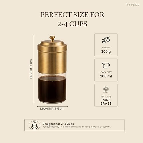 Image of Premium Brass Coffee Filter Machine | Reusable Traditional Coffee Maker for Strong Filter Kaapi | Kitchen & Dining Essentials (200 ML)