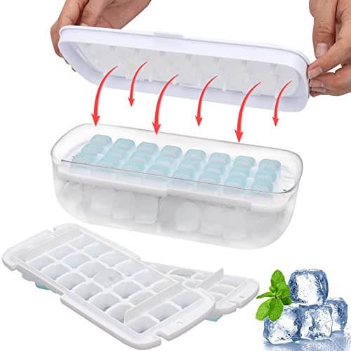 Glaxcidy Bacs à Glaçons avec Boîte de Stockage de Glace, Moule à Glaçons de Type Presse, Sans BPA, Libération en Une Seconde de Tous Les Glaçons, 2 Pcs de Bac Glacon pour les boissons fraîches