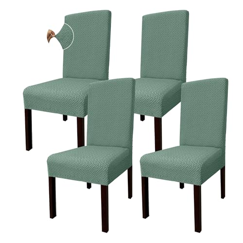 Granbest Fundas para sillas de comedor de gran estiramiento, ajuste universal, de jacquard, extraíbles, para comedor, cocina, restaurante y hotel (juego de 4, jacquard verde matcha)