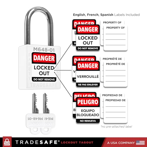 Image of TRADESAFE Lockout Tagout Locks Set with Master Keys - 10 White Loto Locks, Keyed Different Lock Out Tag Out Padlocks, 2 Keys Per Lockout Padlock