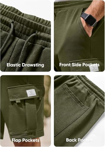 Image of Q - RIOUS Mens Casual Sweat Cargo Cotton Shorts Drawstring Elastic Waist Athletic Workout Gym Jogger Shorts with 5 Pockets
