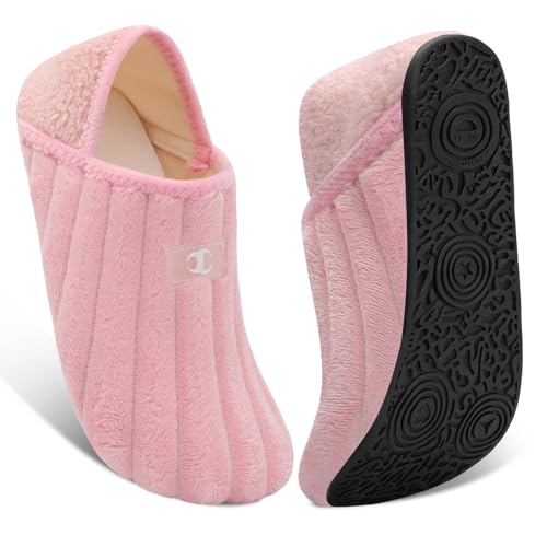 Scurtain Slippers for Women Men House Slipper Socks Lightweight Unisex Adults Barefoot Shoes Non-Slip Travel Slippers Pink Stripe 7.5-8 W