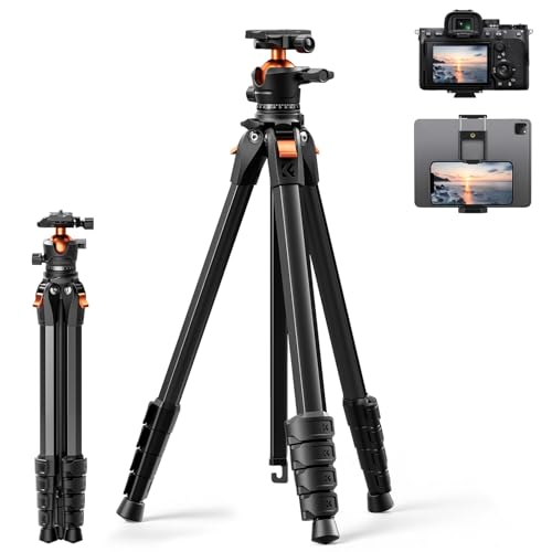 K&F CONCEPT 63' Aluminum Travel Tripod for Camera/Phone, 2.6 lbs Compact Lightweight with Arca Ball Head, 22 lbs Max Load Heavy Duty for DSLR Mirrorless iPhone Video Recording
