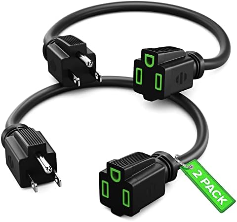 Maximm Extension Cord 0.5 Ft, 2 Pack Black Power Cords Indoor 16 Gauge Wire SJTW Heavy Duty ETL Listed (0.5Ft, Black with Green Indicators, 2 Pack)